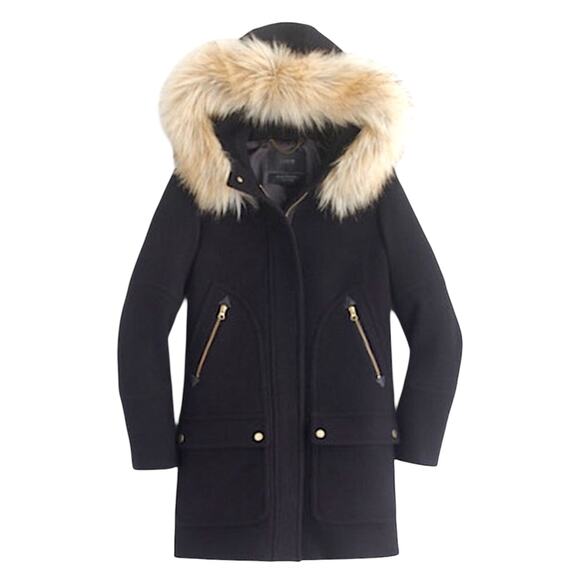 J. Crew Italian Stadium Cloth Wool Chateau Parka Coat Black Size 2 - Picture 2 of 9